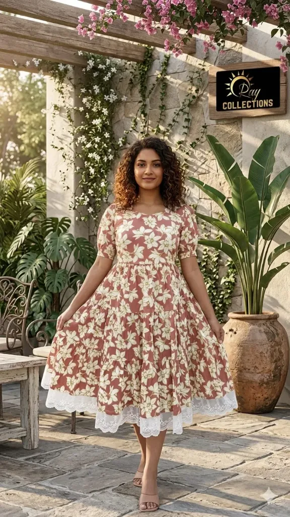 Cotton Frocks With Peach Floral