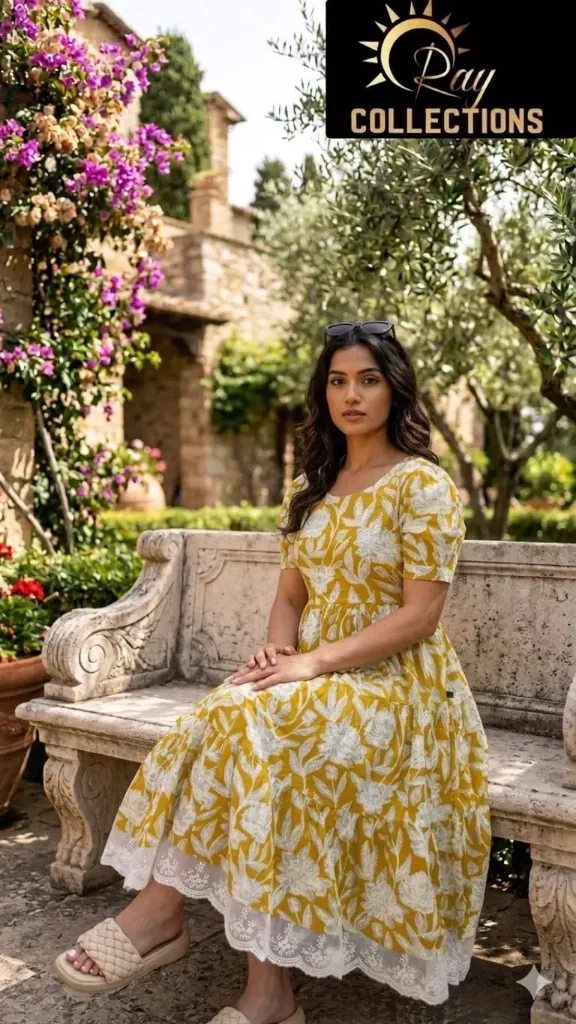 Cotton Frocks With Yellow Floral
