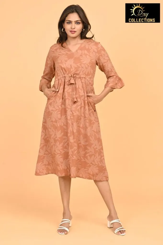 Umbrella kurtis 3 Light Brown, White Design
