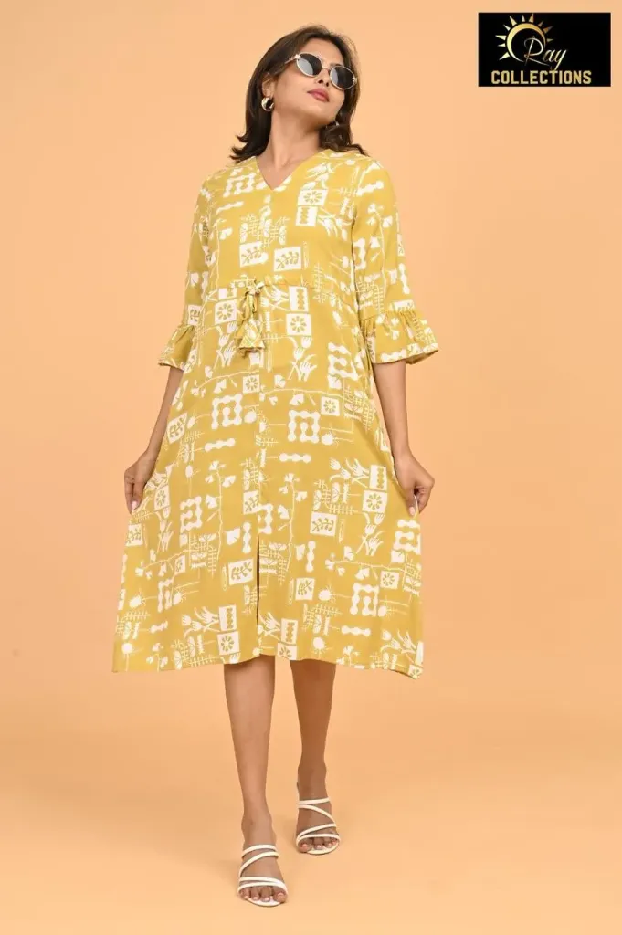 Umbrella kurtis 3 Olive Green, White Design (S-38)