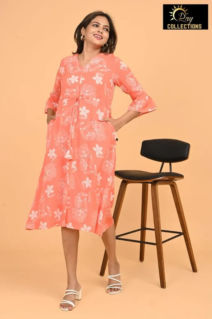 Umbrella kurtis 3 Pinkish Red, White flowers (S-38)