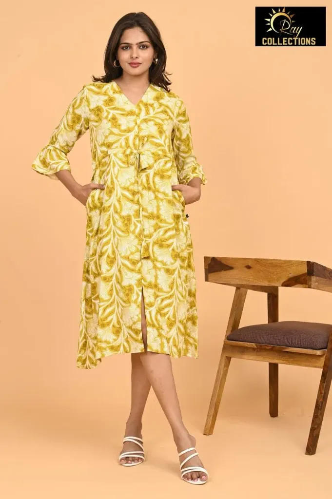 Umbrella kurtis 3 Dark Olive Green, White flowers (S-38)