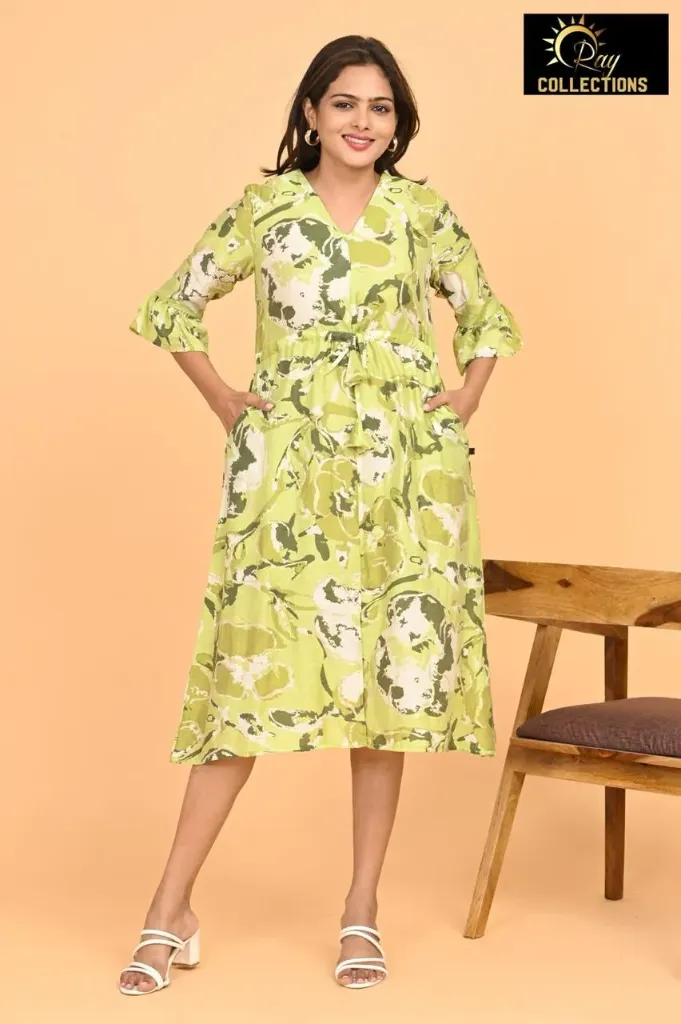 Umbrella kurtis 3 Light Green, White-Dark Green Design