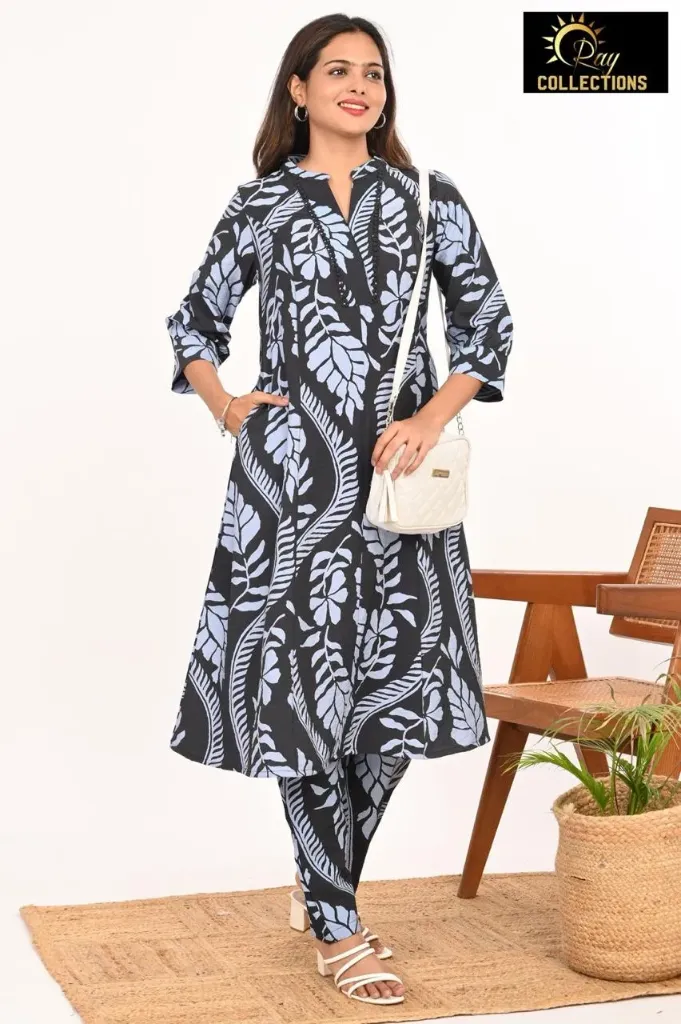 Cotton aline cordsets Black, Light Blue Design (S-38)