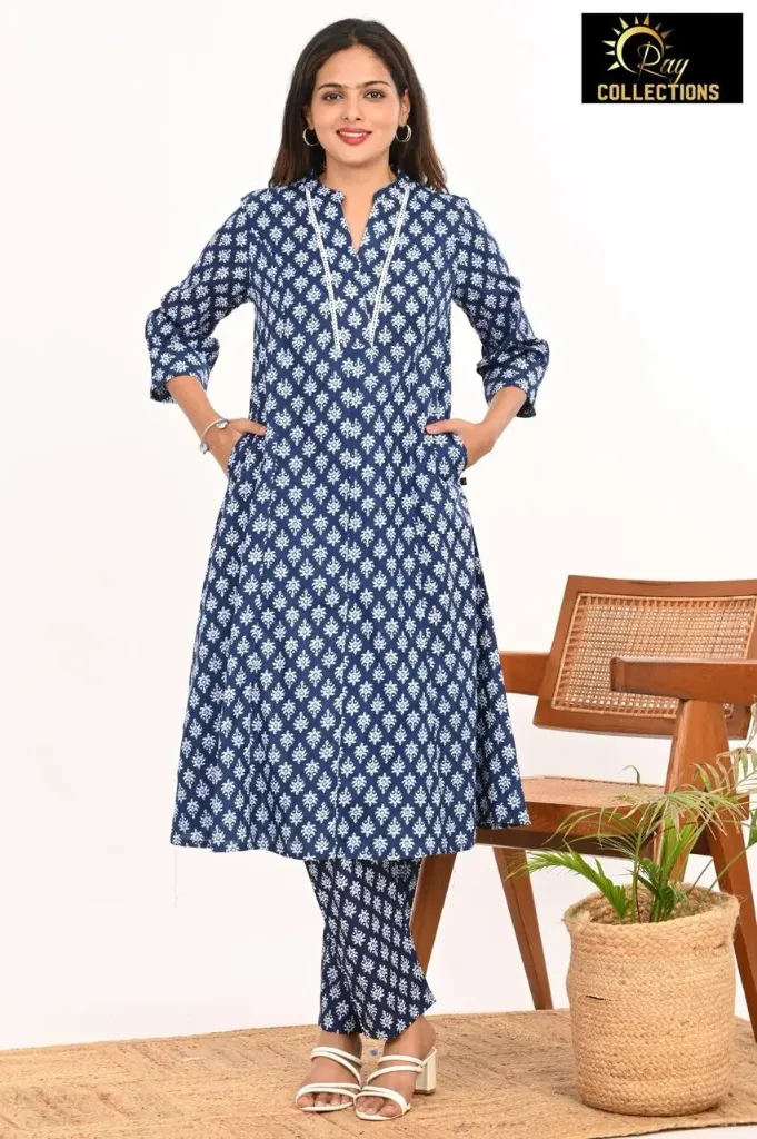 Cotton aline cordsets Navi Blue, White Design (S-38)