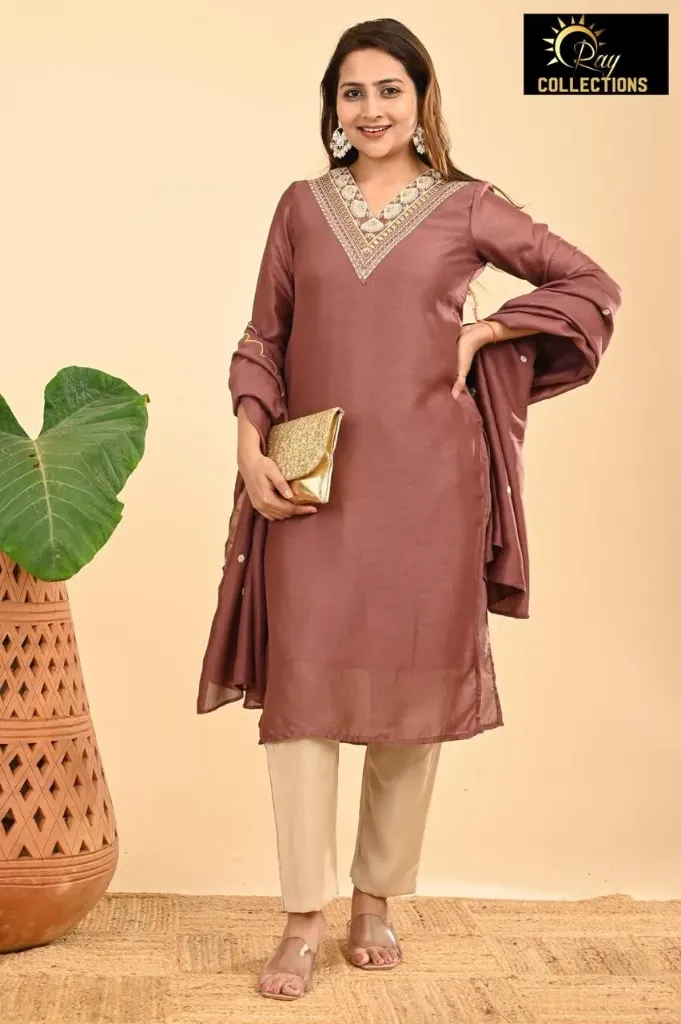 Vichitra Silk with lining sets Brown (S-38)