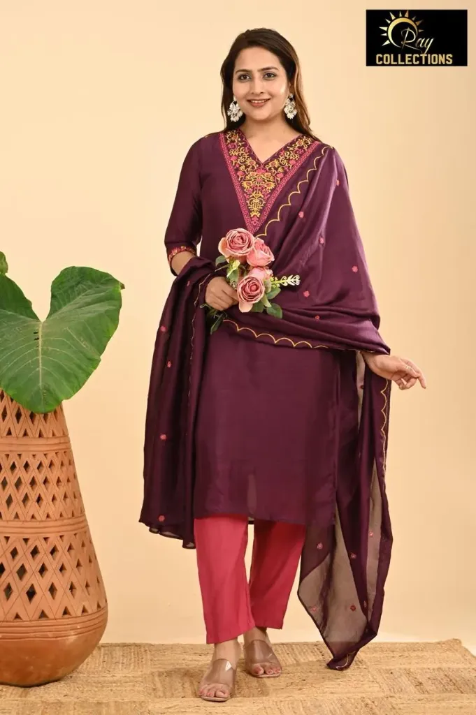 Vichitra Silk with lining sets Brownish Voilet