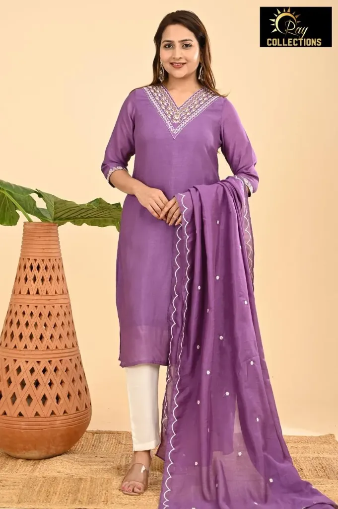 Vichitra Silk with lining sets Purple