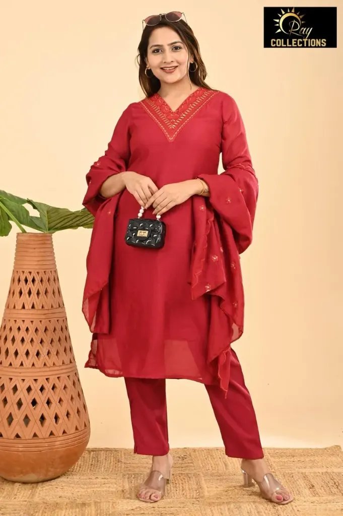 Vichitra Silk with lining sets Red (S-38)