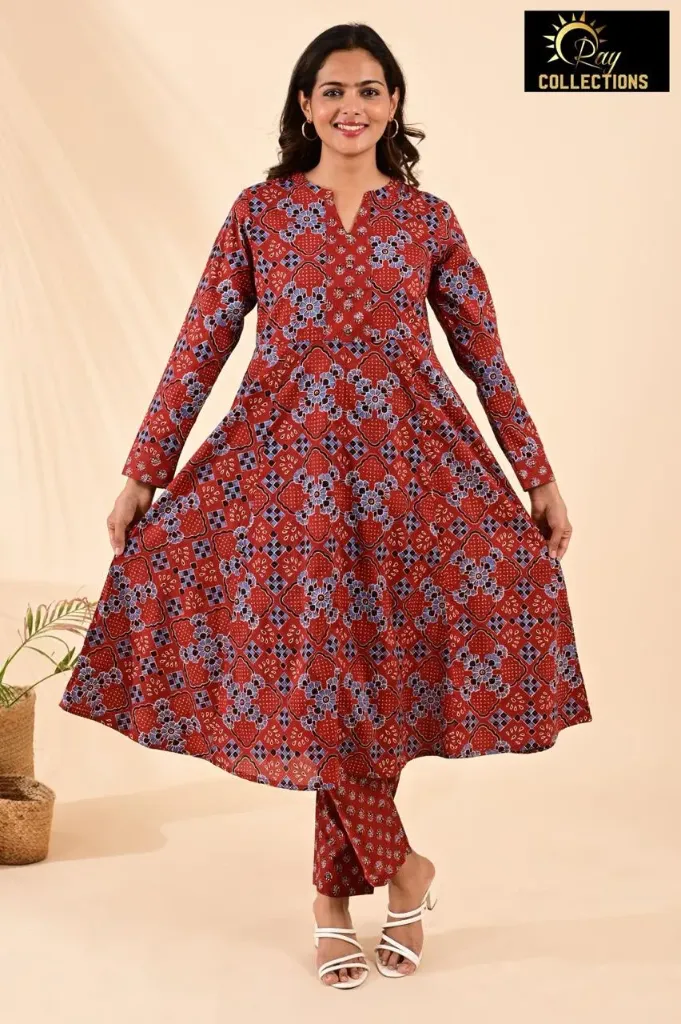 Cotton sets with Fullarm Sleeves Reddish-Brown, MultiColor Pattern (S-38)