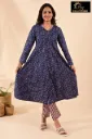 Cotton sets with Fullarm Sleeves Navy Blue, Flower design