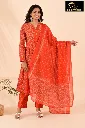 Cotton sets with Fullarm Sleeves reddish-orange, White Patterns