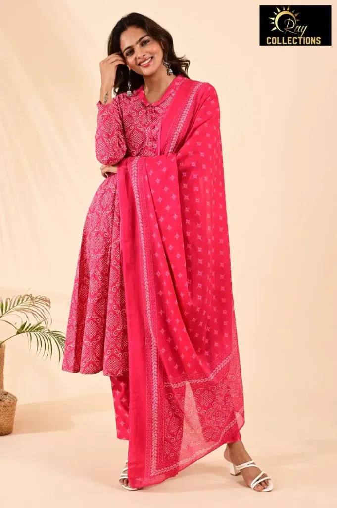 Cotton sets with Fullarm Sleeves Pink, White Design 1 (S-38)
