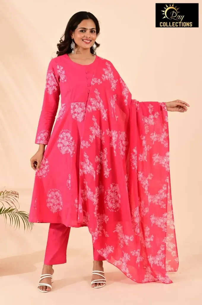 Cotton sets with Fullarm Sleeves Pink, White Design 2 (S-38)