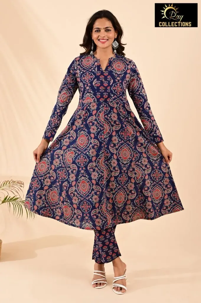 Cotton sets with Fullarm Sleeves Navy Blue, Red Cream Design (S-38)