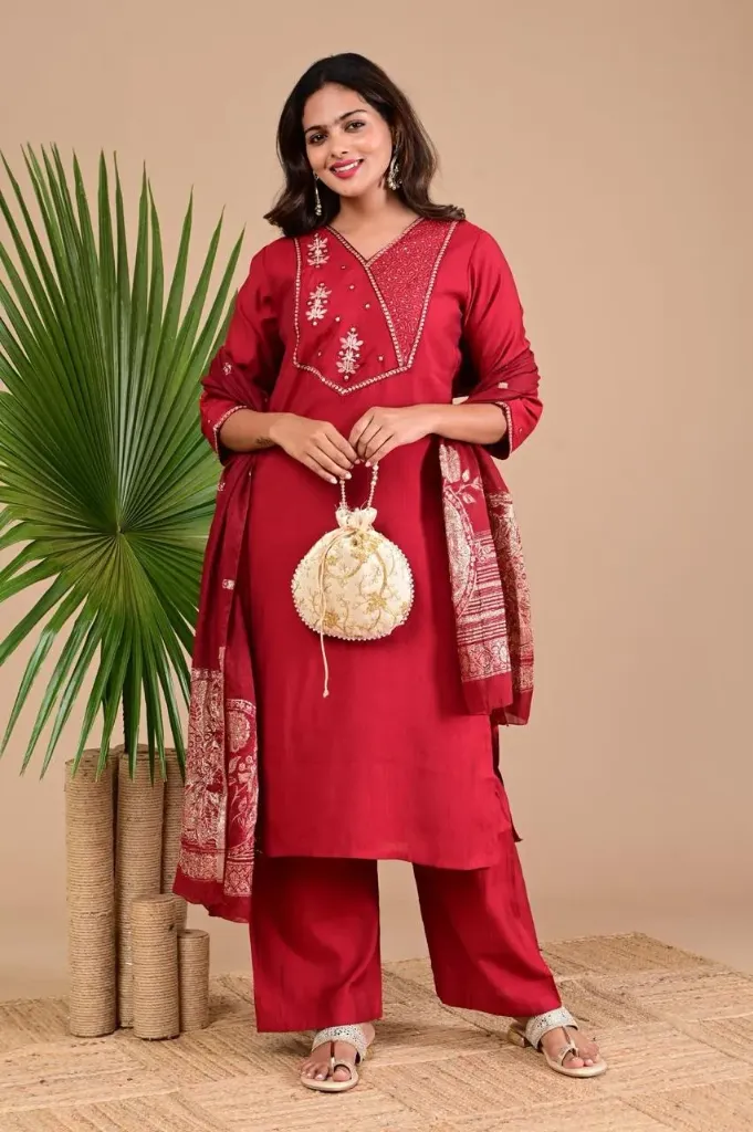 Vatican Duppatta Sets muted Rose Red, Gold Design (S-38)