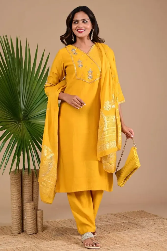 Vatican Duppatta Sets Yellow, Gold Design (S-38)