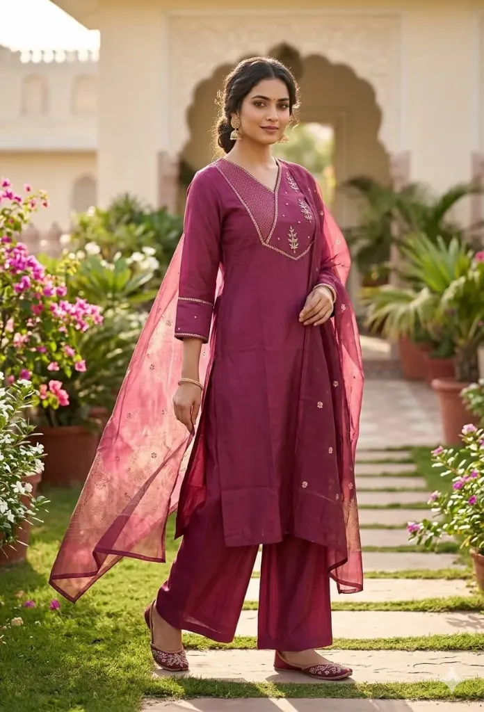 Vatican Duppatta Sets Redish Purple, Gold Design (S-38)