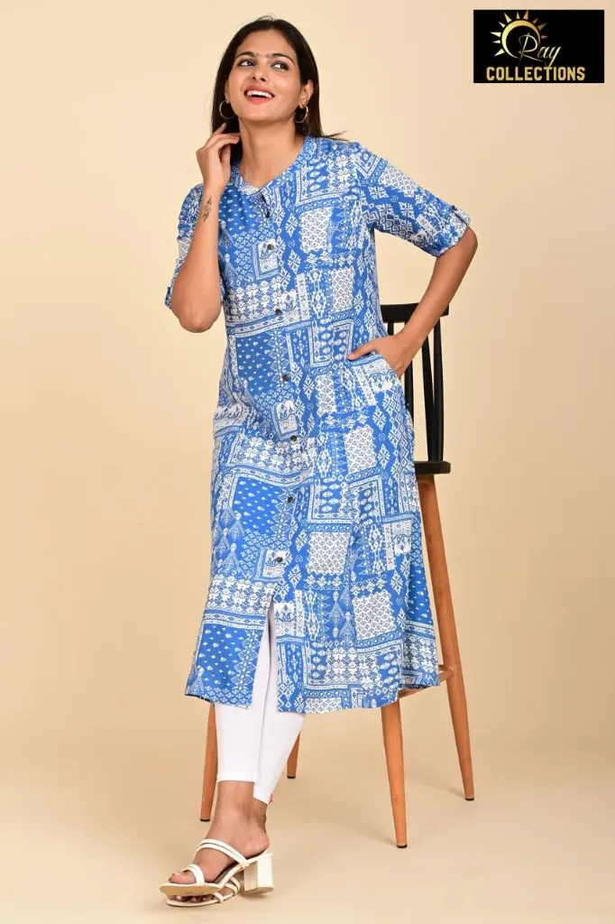 Aline Kurti Pastel Blue, White Patterns (S-38)