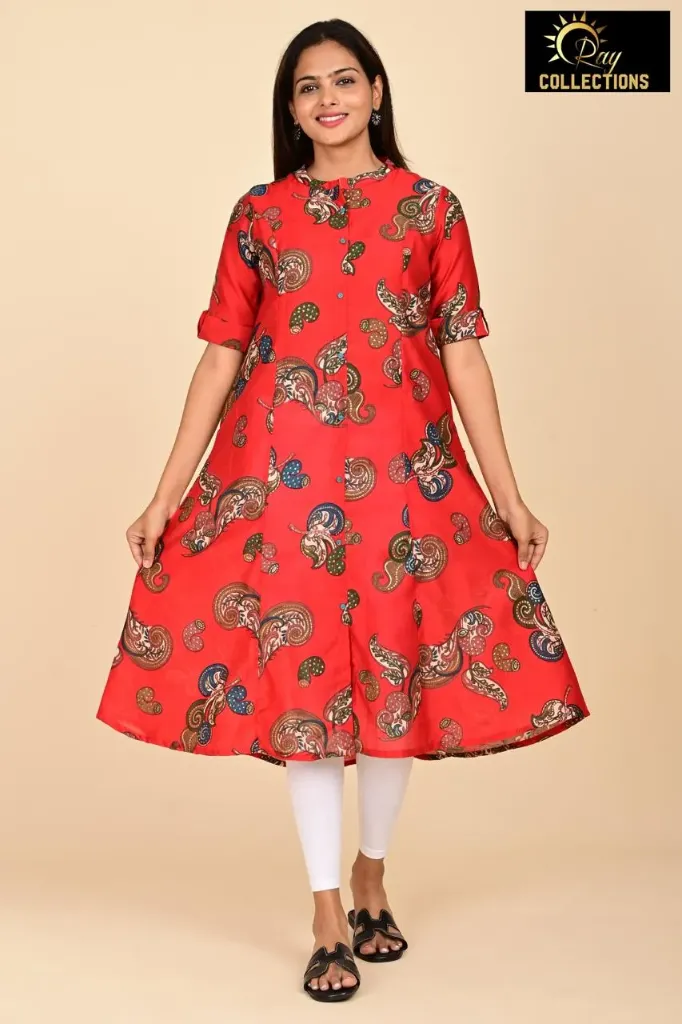 Aline Kurti Red, Brown Blue Design (S-38)