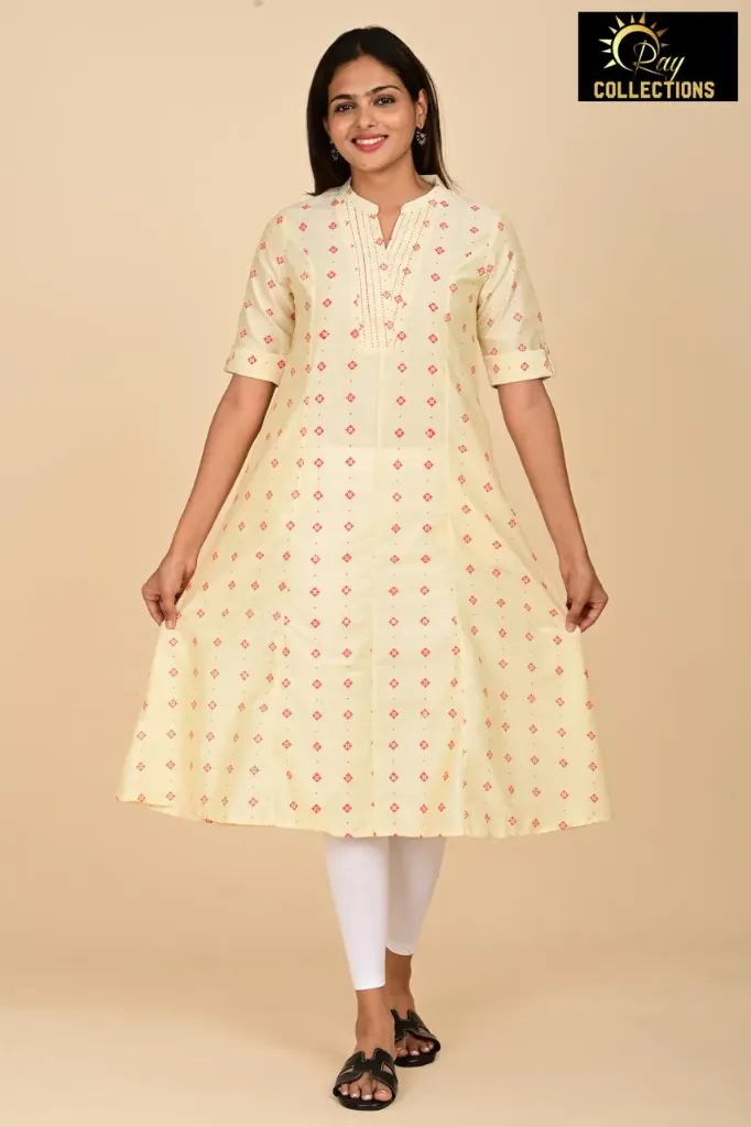 Aline Kurti Cream, Red Dots (S-38)