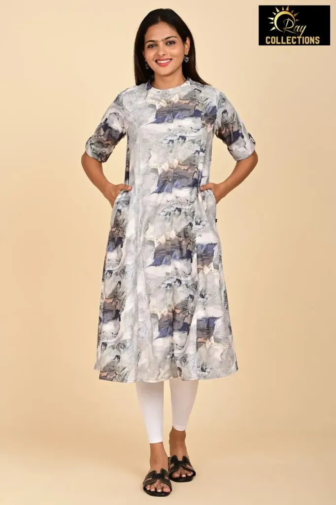 Aline Kurti Grey MultiColor patterns (S-38)