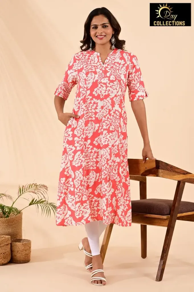Aline Kurti Peach, Cream Designs (S-38)