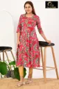 Umbrella kurtis 4 Dark Pink, Green Leaves