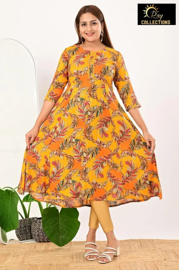 Umbrella kurtis 4 Orange, Red Green Leaves