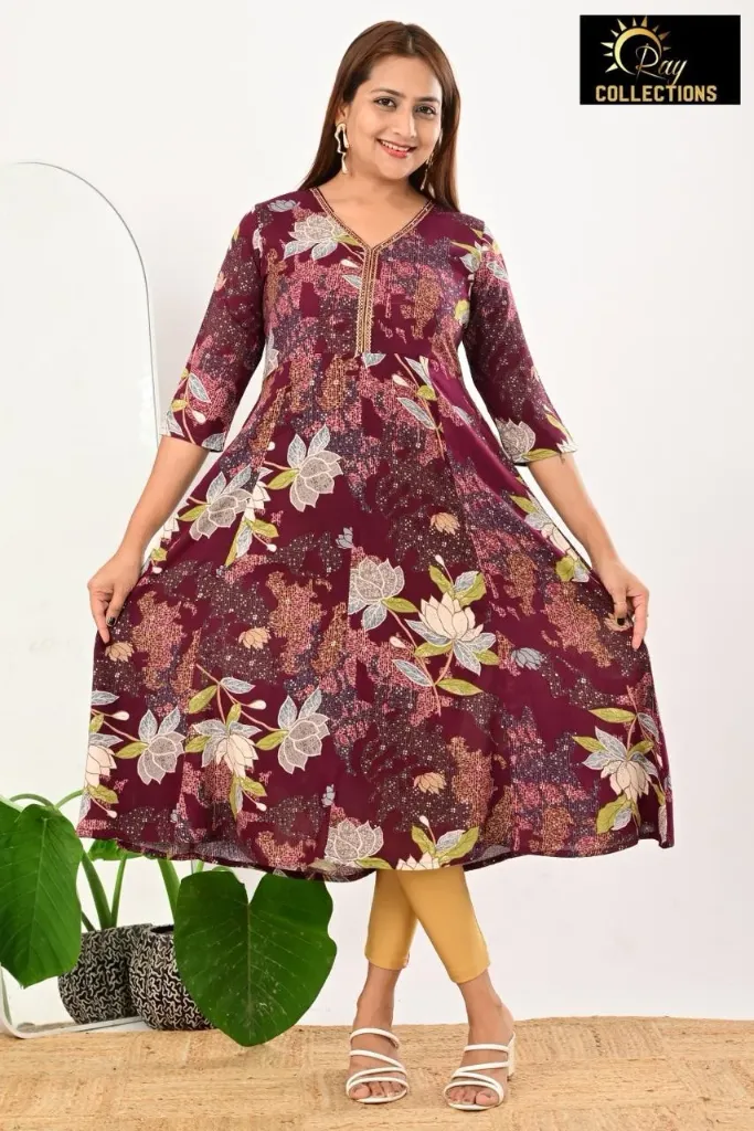 Umbrella kurtis 4 Brown, Green Lotus