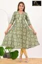 Umbrella kurtis 4 Olive Green, Gold Patterns