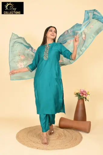 Partywear Duppatta kurta sets Greenish-Blue