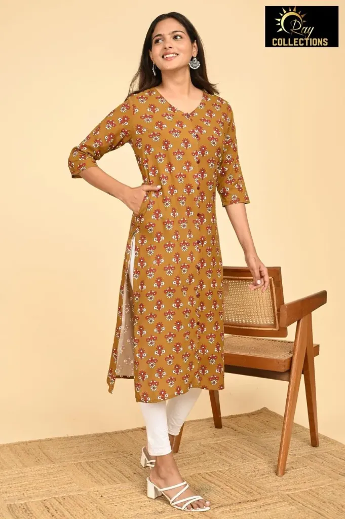 Office wear / College wear kurtis Multi Brown, White Red Flowers