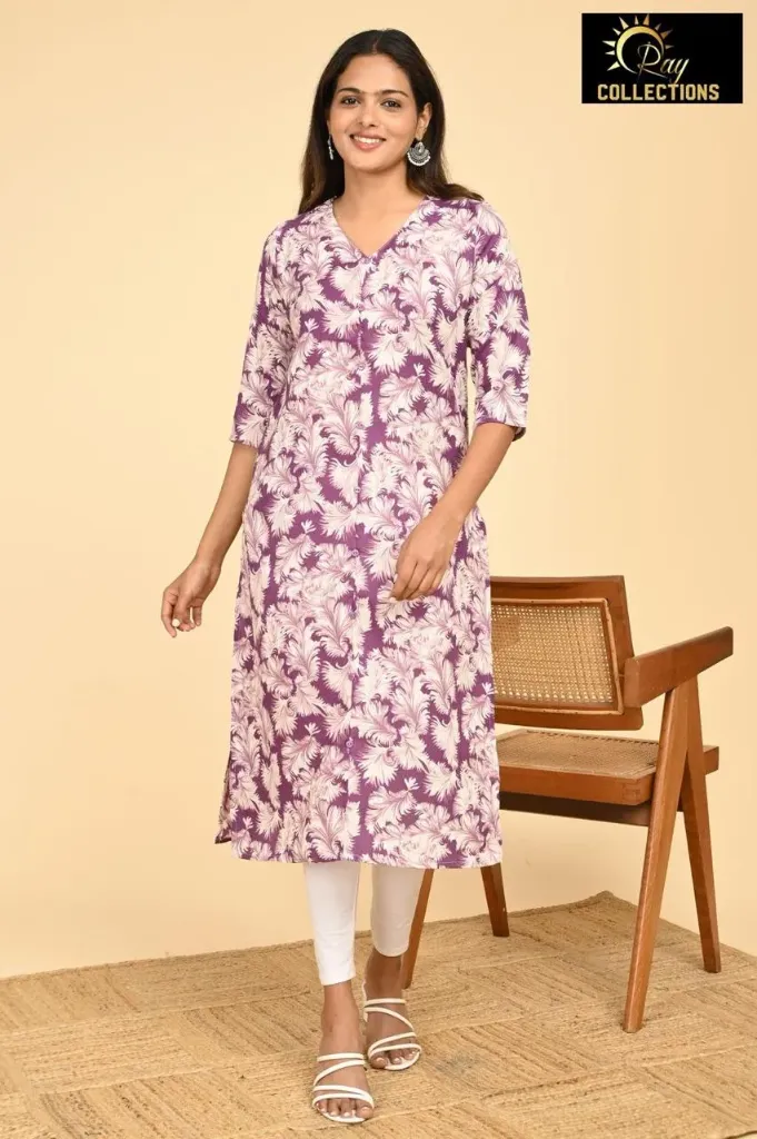 Office wear / College wear kurtis Multi Purple,White Leaves