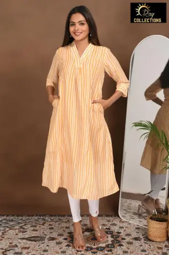 Aline Lining kurtis Orange-White lines