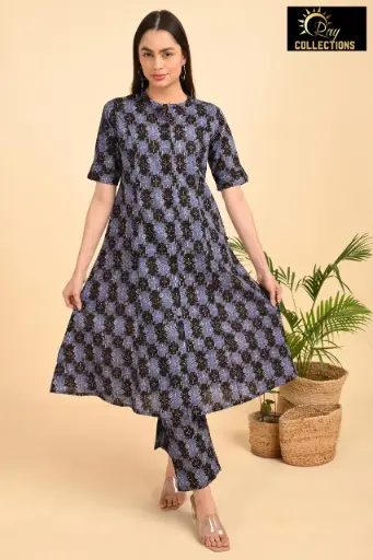 Aline Cotton Cordsets Voilet-Black Pattern