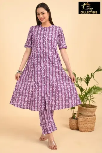 Aline Cotton Cordsets Purple-White Patterns
