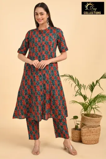 Aline Cotton Cordsets Green-Red Patterns