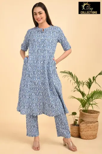 Aline Cotton Cordsets Blue-White Patterns