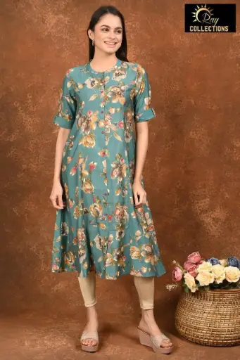 Aline kurtis Greenish-Blue