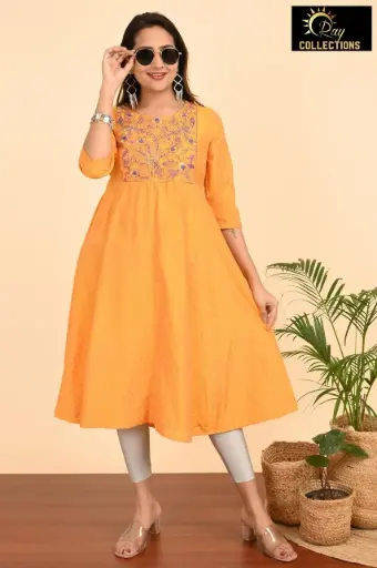 Umbrella kurtis-2 Orange, Purple embroidery 