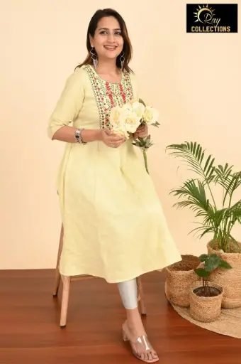 Umbrella kurtis-2 Cream, Red & Green embroidery