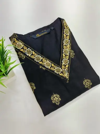 Embroidery Kurtis Black, Gold Embroidery