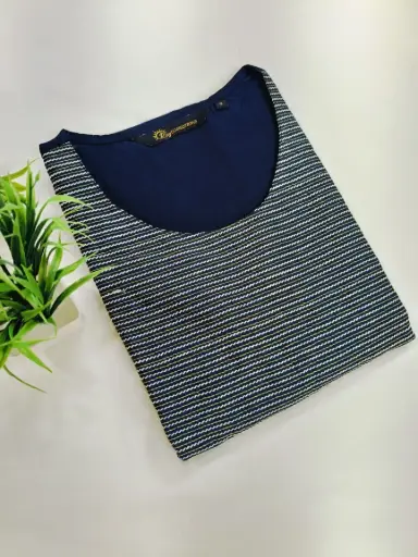 Embroidery Kurtis Dark Blue,White-Gold Embroidery