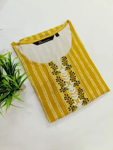 Embroidery Kurtis Dark Yellow, Black Embroidery