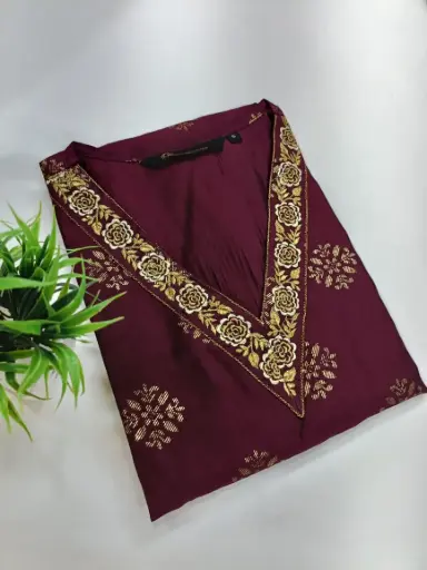 Embroidery Kurtis Brown and Gold Embroidery
