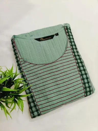 Embroidery Kurtis Mint Green and Purple Embroidery