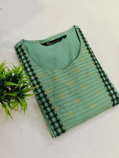Embroidery Kurtis Greenish Blue and Gold Embroidery