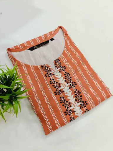Embroidery Kurtis orange and Black Embroidery 