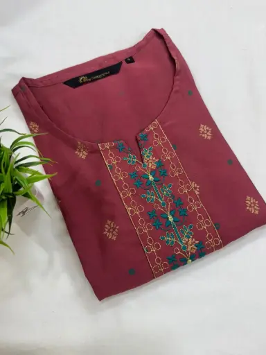 Embroidery Kurtis Brown and Gold, Blue Embroidery